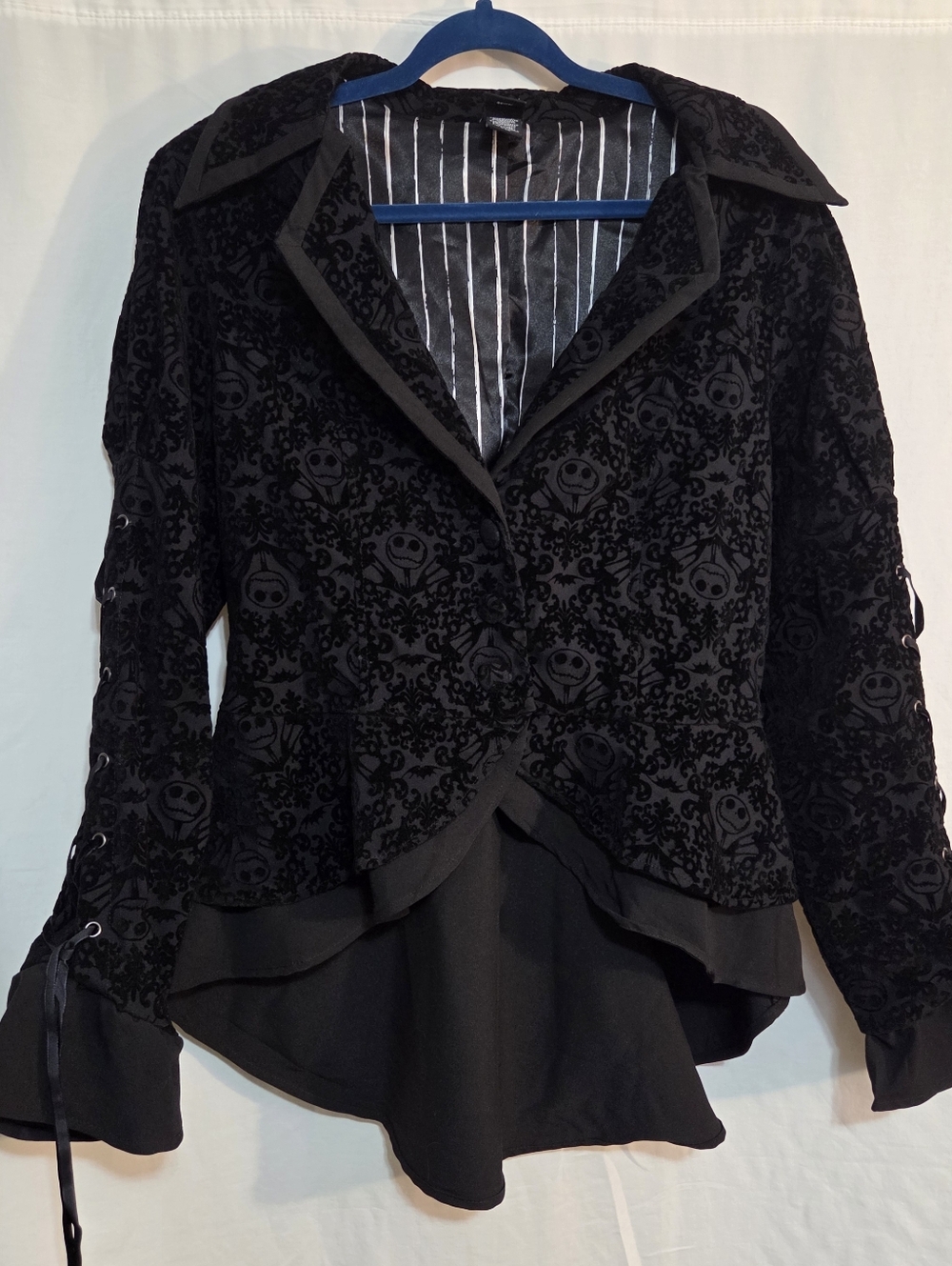 Disney Nightmare Before Christmas Black Velvet Corset Flare Asymetrical Jacket